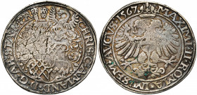 STAVELOT, Abbaye, Christophe de Manderscheid (1546-1576), AR rixdaler, 1567. Deuxième type. Au titre de Maximilien II. D/ L''écu écartelé de l''abbé d...