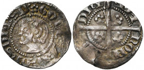 HEINSBERG, Godfried II (1303-1331), AR denarius (kopje). Vz/ (roosje) GODE[] DNS HNSB'' Hoofd n. l. Kz/ •IN- NOM-INE- DNI Lang kruis met vier roosjes ...