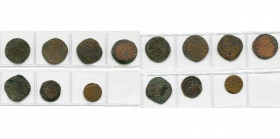 ROERMOND, lot van 7 st.: Albrecht en Isabella, oord, 1606, 1609, 1610 (2), 1611; duit, 1610 (zeldzaam); Philips IV, duit, z.j. G.H. 322, 323, 343.
Fr...