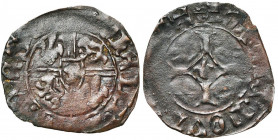 RUMMEN, Johanna van Wesemael (1464-1474), biljoen dubbele mijt. Vz/ + IOHENNA DE WES[] Wapen in het veld. Kz/ + MONETA NOVA [RVM]ME Kort gevoet kruis ...