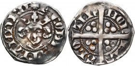 VLAANDEREN, Graafschap, Robrecht van Béthune (1305-1322), AR sterling, ca. 1317, Aalst. Vz/ + R COMES FLANDRIE Gekroond hoofd. Kz/ MON-ETA- ALO-TEN ...