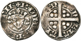 VLAANDEREN, Graafschap, Robrecht van Béthune (1305-1322), AR sterling, ca. 1317, Aalst. Vz/ + R COMES FLANDRIE Gekroond hoofd. Kz/ MON-ETA- ALO-TEN ...