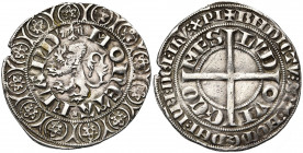 VLAANDEREN, Graafschap, Lodewijk van Nevers (1322-1346), AR groot met de leeuw, 1337-1338, Gent. A met chevron. Vz/ MONETA FLAND'' Klimmende leeuw n....