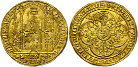 VLAANDEREN, Graafschap, Lodewijk van Male (1346-1384), AV gouden Flandres (Flandres d''or), 1369-1370, Gent. Vz/ De gekroonde graaf met een hermelijnm...