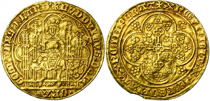 VLAANDEREN, Graafschap, Lodewijk van Male (1346-1384), AV nieuw gouden schild me...