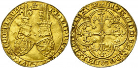 VLAANDEREN, Graafschap, Philips de Stoute (1384-1404), AV dubbele gouden helm, 1386-1387, Gent. Vz/ Wapenschilden van Bourgondië en Vlaanderen onder t...