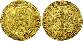 VLAANDEREN, Graafschap, Philips de Stoute (1384-1404), AV gouden nobel, 1388-1404, Gent, Mechelen en Brugge. Vz/ De graaf met zwaard en Bourgondisch w...