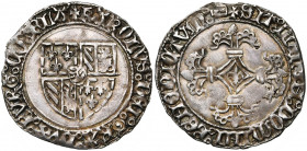 VLAANDEREN, Graafschap, Karel de Stoute (1467-1477), AR dubbele stuiver, z.j. (1467-1474), Brugge. Vz/ Bourgondisch wapenschild. Kz/ Gebloemd kruis me...