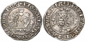 VLAANDEREN, Graafschap, Gent in opstand tegen Maximiliaan (1488-1492), AR dubbel vuurijzer, z.j. (1489). Vz/ Vuurijzer tussen twee tegenover elkaar zi...