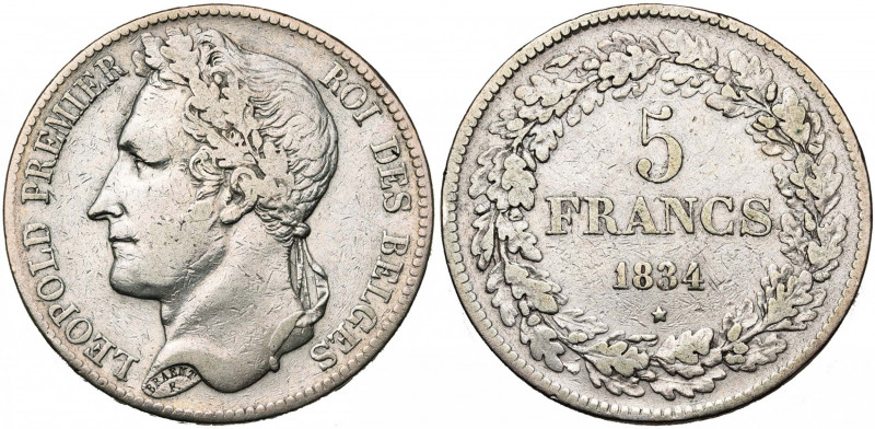 BELGIQUE, Royaume, Léopold Ier (1831-1865), AR 5 francs, 1834. Pos. A. Bogaert 8...