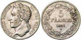 BELGIQUE, Royaume, Léopold Ier (1831-1865), AR 5 francs, 1834. Pos. B. Bogaert 82B.
presque Très Beau (about Very Fine)