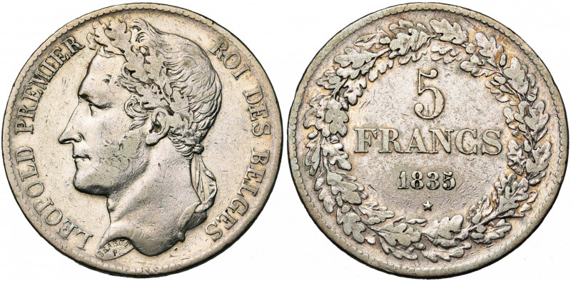 BELGIQUE, Royaume, Léopold Ier (1831-1865), AR 5 francs, 1835. Pos. A. Bogaert 1...