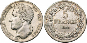 BELGIQUE, Royaume, Léopold Ier (1831-1865), AR 5 francs, 1835. Pos. A. Bogaert 122A. Nettoyé.
presque Très Beau (about Very Fine)