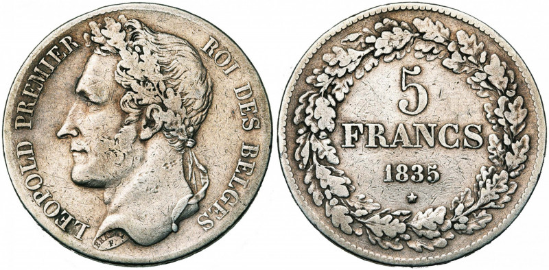 BELGIQUE, Royaume, Léopold Ier (1831-1865), AR 5 francs, 1835. Pos. A. Bogaert 1...