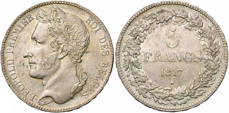 BELGIQUE, Royaume, Léopold Ier (1831-1865), AR 5 francs, 1847. Deuxième type à l...