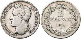 BELGIQUE, Royaume, Léopold Ier (1831-1865), AR 2 francs, 1834. Pos. A. Lettres inclinées à d. Bogaert 89A1. Rare.
Beau à Très Beau (Fine - Very Fine)...