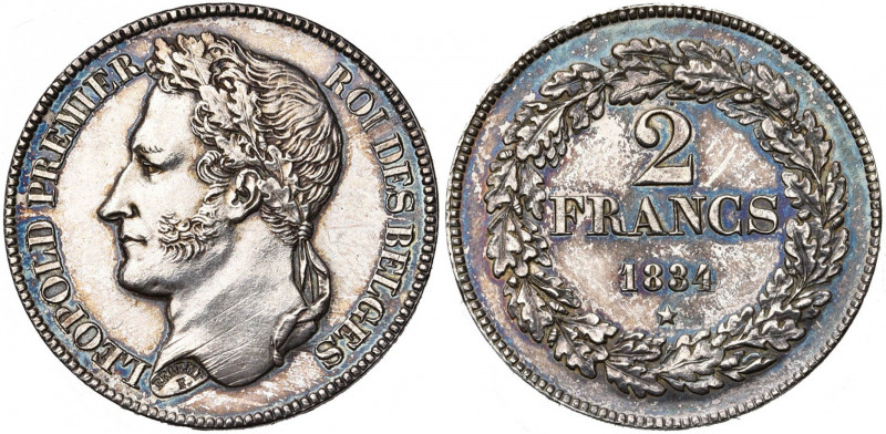 BELGIQUE, Royaume, Léopold Ier (1831-1865), AR 2 francs, 1834. Pos. B. Lettres i...