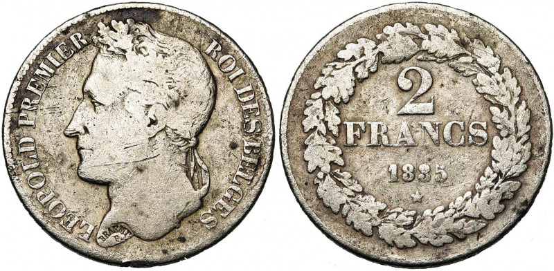 BELGIQUE, Royaume, Léopold Ier (1831-1865), AR 2 francs, 1835. Pos. A. Lettres i...