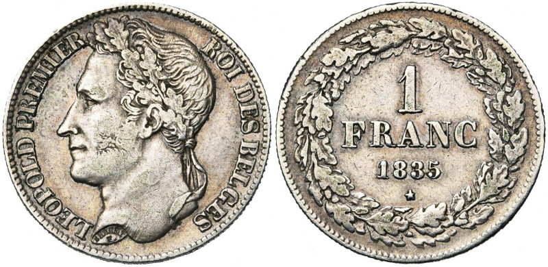 BELGIQUE, Royaume, Léopold Ier (1831-1865), AR 1 franc, 1835. Dupriez 126. Fines...