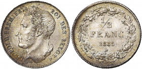 BELGIQUE, Royaume, Léopold Ier (1831-1865), AR 1/2 franc, 1835. Dupriez 128. Belle patine.
Superbe à Fleur de Coin (Extremely Fine - Uncirculated)