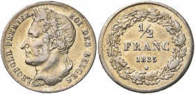 BELGIQUE, Royaume, Léopold Ier (1831-1865), AR 1/2 franc, 1835. Dupriez 128.
Très Beau/Superbe (Very Fine/Extremely Fine)