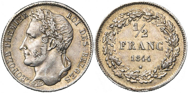 BELGIQUE, Royaume, Léopold Ier (1831-1865), AR 1/2 franc, 1844. Dupriez 213. Lég...