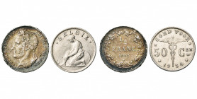 BELGIQUE, lot de 2 p.: Léopold Ier, 1/2 franc, 1838 (Dupriez 159); Albert Ier, 50 centimes, 1934NL (Bogaert 2520C).
Très Beau (Very Fine)