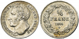 BELGIQUE, Royaume, Léopold Ier (1831-1865), AR 1/4 de franc, 1844. Dupriez 215.
presque Superbe (about Extremely Fine)