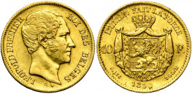 BELGIQUE, Royaume, Léopold Ier (1831-1865), AV 10 francs, 1850. Dupriez 457; Fr. 408. Rare Fines griffes.
Très Beau (Very Fine)