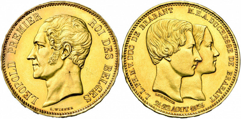 BELGIQUE, Royaume, Léopold Ier (1831-1865), AV 100 francs, 1853. Mariage du duc ...