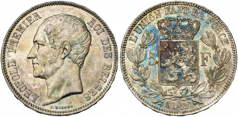 BELGIQUE, Royaume, Léopold Ier (1831-1865), AR 5 francs, 1849. Tête nue. Grand 9...