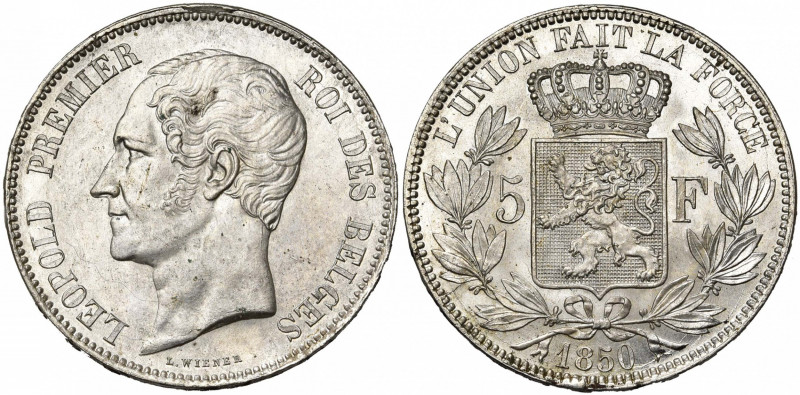 BELGIQUE, Royaume, Léopold Ier (1831-1865), AR 5 francs, 1850. Sans point au-des...