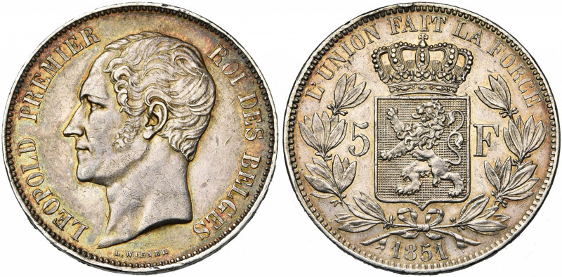 BELGIQUE, Royaume, Léopold Ier (1831-1865), AR 5 francs, 1851. Sans point au-des...