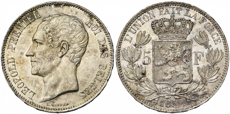 BELGIQUE, Royaume, Léopold Ier (1831-1865), AR 5 francs, 1852. Dupriez 519. Peti...