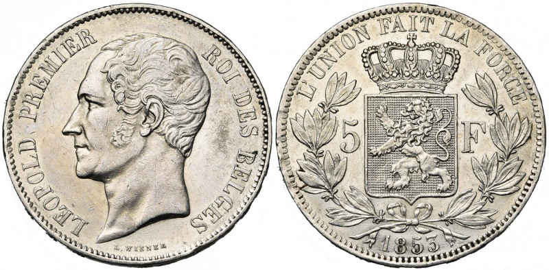 BELGIQUE, Royaume, Léopold Ier (1831-1865), AR 5 francs, 1853. Dupriez 541. Nett...