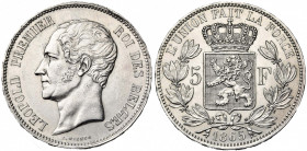 BELGIQUE, Royaume, Léopold Ier (1831-1865), AR 5 francs, 1865. F sans point. Bogaert 928A. Nettoyé.
presque Superbe (about Extremely Fine)