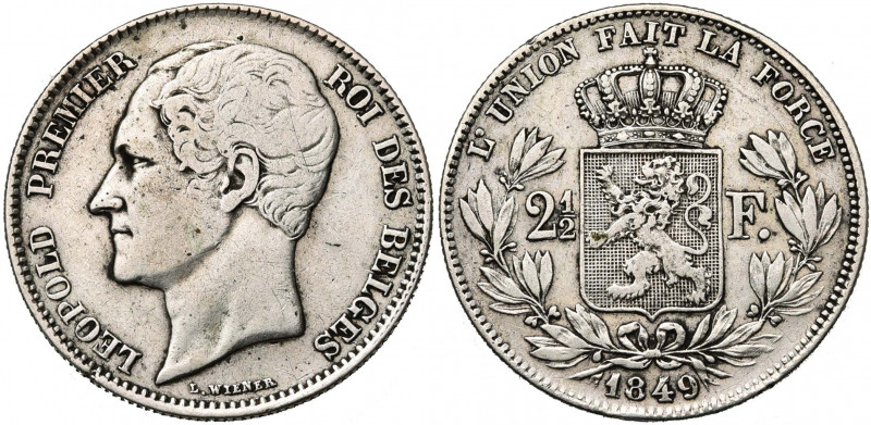 BELGIQUE, Royaume, Léopold Ier (1831-1865), AR 2 1/2 francs, 1849. Grande tête. ...