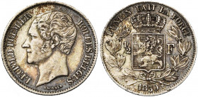 BELGIQUE, Royaume, Léopold Ier (1831-1865), AR 1/2 franc, 1850. L WIENER sans point. Le 5 de 1850 plus bas que les autres chiffres. Bogaert 485B2. Trè...