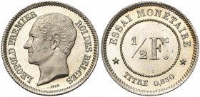 BELGIQUE, Royaume, Léopold Ier (1831-1865), AR 1/2 franc, 1859. Essai monétaire en argent. Tranche cannelée. Dupriez 636. Rare.
Fleur de Coin (Uncirc...