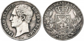 BELGIQUE, Royaume, Léopold Ier (1831-1865), AR 20 centimes, 1858. L.W. avec points. Dupriez 601. Rare Fines griffes.
presque Très Beau (about Very Fi...