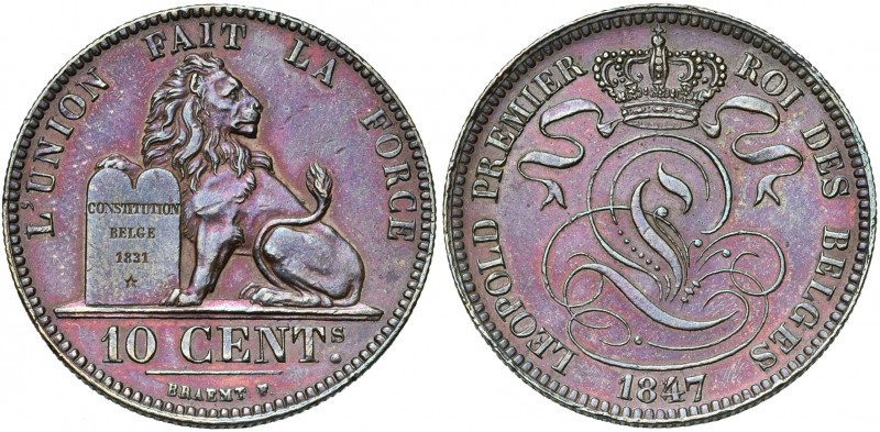 BELGIQUE, Royaume, Léopold Ier (1831-1865), Cu 10 centimes, 1847 sur 1837. BRAEM...