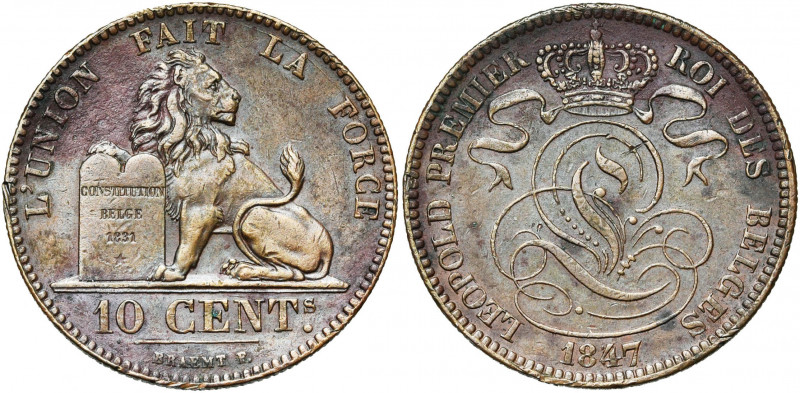 BELGIQUE, Royaume, Léopold Ier (1831-1865), Cu 10 centimes, 1847 sur 1837. BRAEM...
