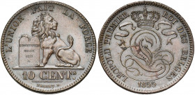 BELGIQUE, Royaume, Léopold Ier (1831-1865), Cu 10 centimes, 1855. Dupriez 563. Rare Petites taches de vert-de-gris.
Superbe (Extremely Fine)