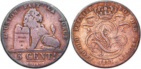 BELGIQUE, Royaume, Léopold Ier (1831-1865), Cu 5 centimes, 1811 (au lieu de 1841). Dupriez 184. Très rare.
Le graveur a voulu restaurer un coin de 18...