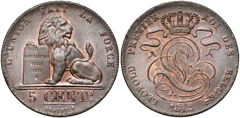 BELGIQUE, Royaume, Léopold Ier (1831-1865), Cu 5 centimes, 1842. BRAEMT F. avec ...