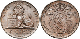 BELGIQUE, Royaume, Léopold Ier (1831-1865), Cu 5 centimes, 1850. 0 étroit. BRAEMT F. avec point. Bogaert 505A. Petits coups.
Superbe (Extremely Fine)...