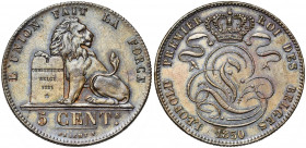 BELGIQUE, Royaume, Léopold Ier (1831-1865), Cu 5 centimes, 1850. 0 étroit. BRAEMT F. avec point. Bogaert 505A.
presque Superbe (about Extremely Fine)...