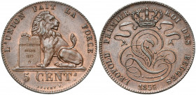 BELGIQUE, Royaume, Léopold Ier (1831-1865), Cu 5 centimes, 1851. Petit 5. BRAEMT F. avec point. Bogaert 516A.
Superbe à Fleur de Coin (Extremely Fine...