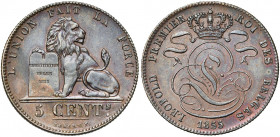 BELGIQUE, Royaume, Léopold Ier (1831-1865), Cu 5 centimes, 1855. Petite date. Bogaert 565A. Rare.
Très Beau (Very Fine)