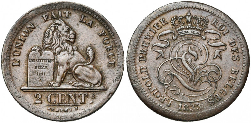 BELGIQUE, Royaume, Léopold Ier (1831-1865), Cu 2 centimes, 1833. BRAEMT F. avec ...